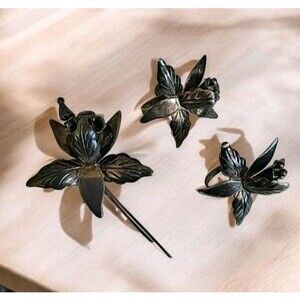 Taxco Mexico 925 Iris Flower Ornate Design Brooch Pin Screw Back Earrings Set